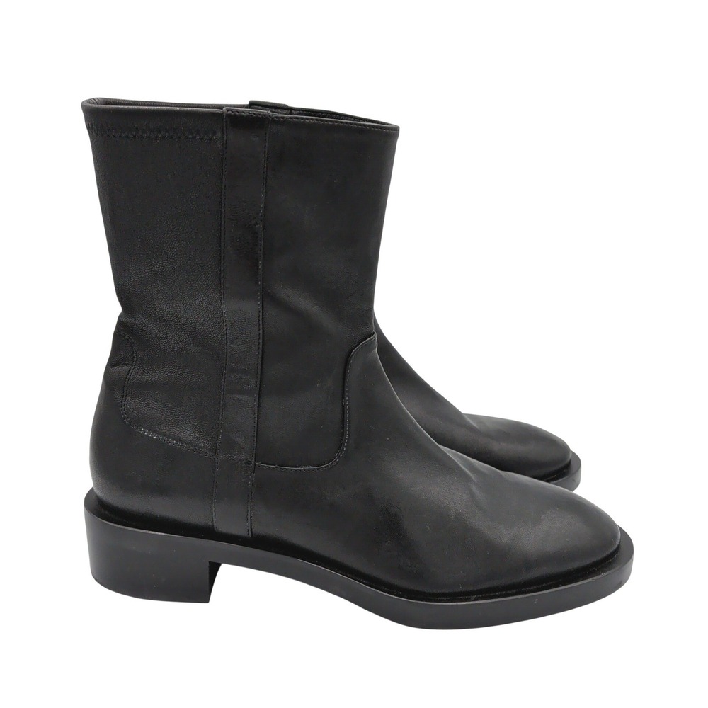 Stuart Weitzman Sadie Boot S6142 Black Leather Mid-Calf Block Heel Women 8.5B 39